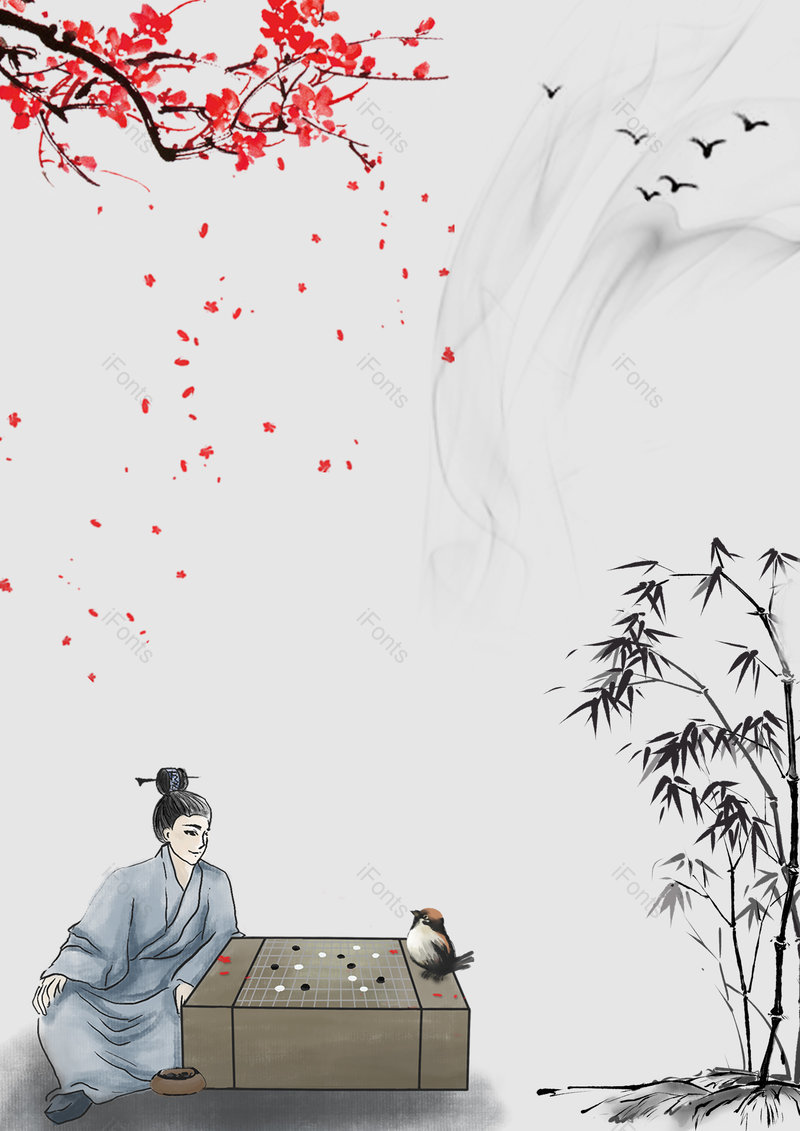 复古风国潮水墨人物棋子背景模板,插画/手绘图,插画/手绘图库,插画/手绘图下载,插画/手绘